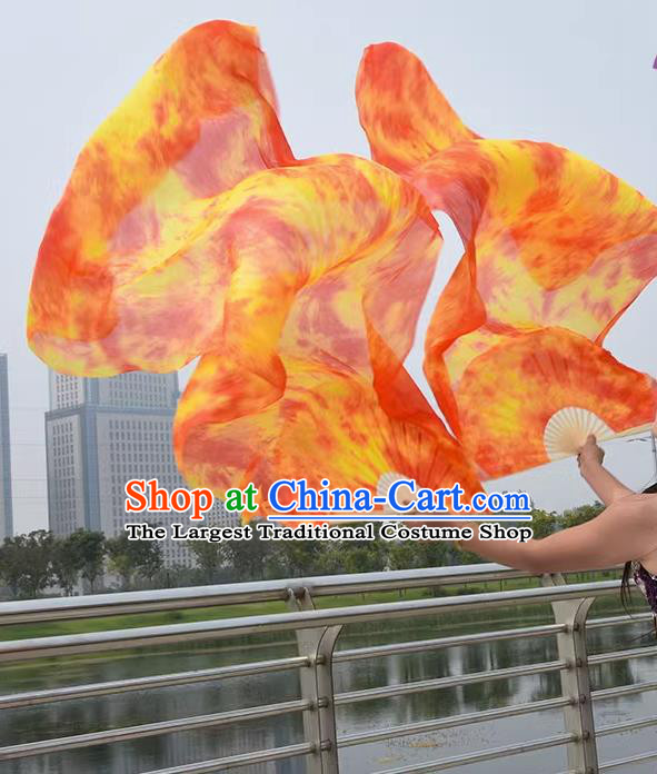 Handmade Red Pure Silk Fan Professional Belly Dance Fan Oriental Dance Long Ribbon Fan