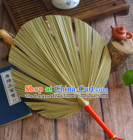 Chinese Buddha Jih Ji Gong Fan Handmade Folk Dance Fan Traditional Cattail Leaf Fan