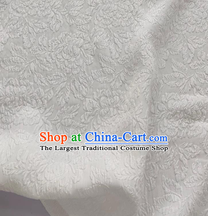 White China Jacquard Crepe Fabric Classical Peony Pattern Material Cheongsam Embossed Cloth Traditional Design Mulberry Silk