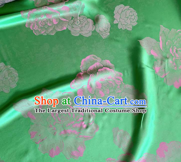 Green and Pink China Qipao Mulberry Silk Material Cheongsam Satin Fabric Traditional Peony Design Jacquard Cloth