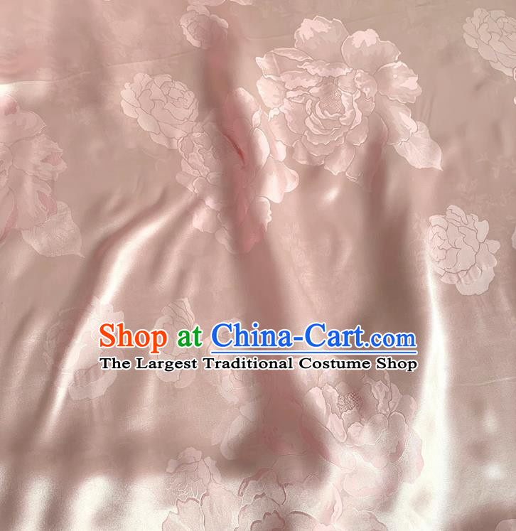 Light Pink China Traditional Peony Design Cloth Cheongsam Mulberry Silk Material Jacquard Satin Fabric