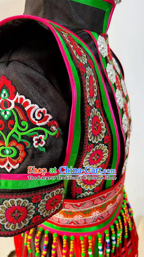 Professional Stage Performance Costume China Yi Nationality Dance Black Outfit Ethnic Children Folk Dance Clothing