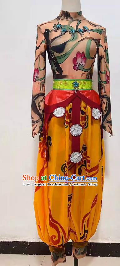 China Dunhuang Flying Apsaras Dance Clothing Stage Performance Costume Classical Dance Yellow Outfit