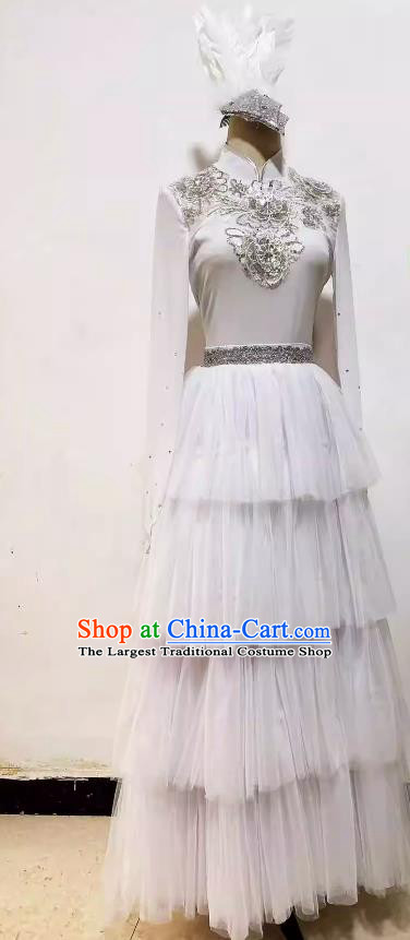 Top Stage Performance Clothing Chinese Classical Dance White Dress Woman Solo Swan Dance Costume