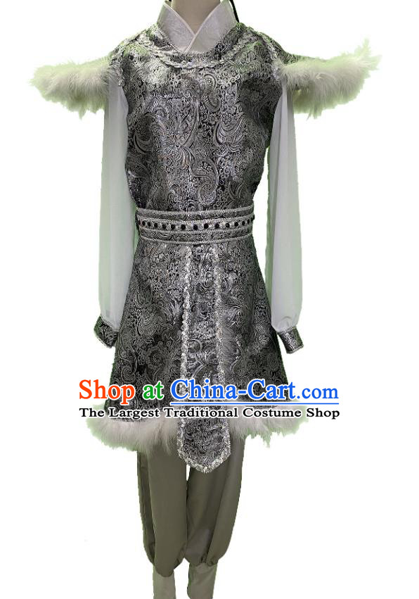 China Male Stage Performance Costume Taoli Cup Dance Competition Clothing Classical Dance Warrior Grey Outfit