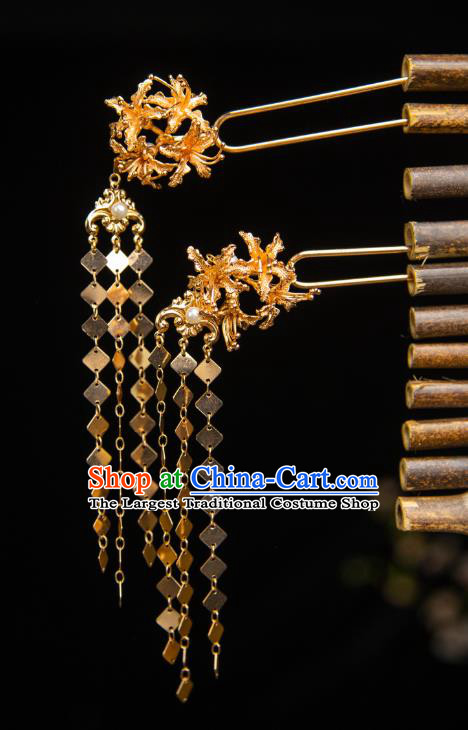 China Ancient Empress Tassel Hairpins Handmade Tang Dynasty Headpieces Hanfu Hair Jewelries