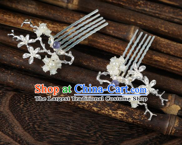 China Hanfu Plum Hair Combs Ancient Young Woman Hair Jewelries Handmade Song Dynasty Princess Hairpins