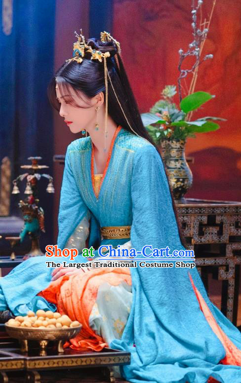China Xianxia Drama Till The End of The Moon Princess Ye Xiwu Replica Clothing Ancient Goddess Blue Dresses