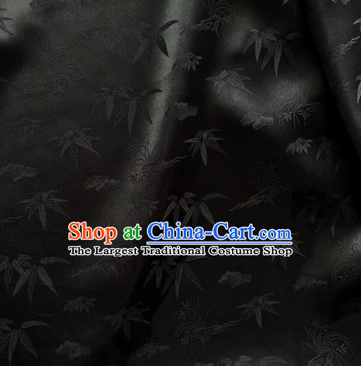 Black Chinese Style Silk Fabric Classical Bamboo Pattern Cheongsam Cloth Mulberry Silk Material