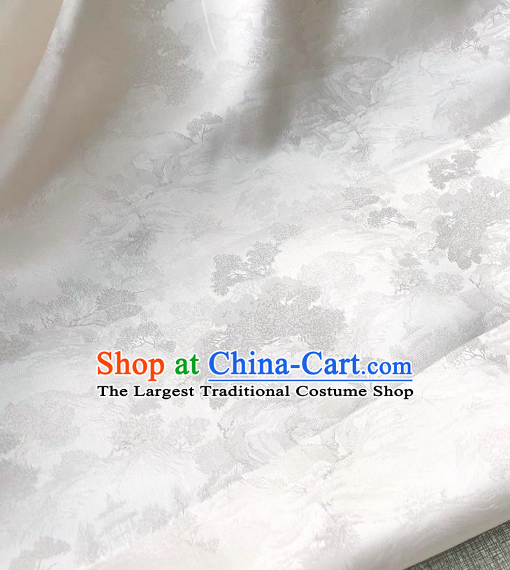 White China Cheongsam Jacquard Fabric Traditional Dress Material Classical Landscape Painting Pattern Silk
