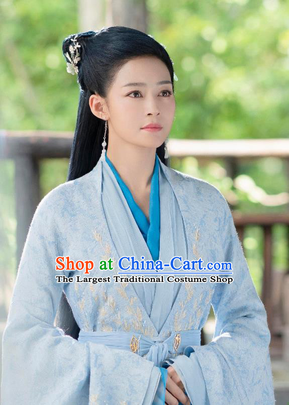 Ancient Chinese Court Woman Costumes TV Drama Mirror A Tale of Twin Cities Mistress Ru Yi Blue Dresses