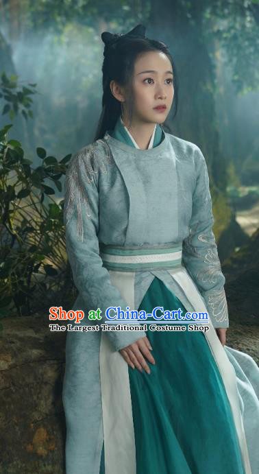 Chinese Ancient Swordswoman Green Costumes TV Drama Mirror A Tale of Twin Cities Female Warrior Li Zhu Clothing