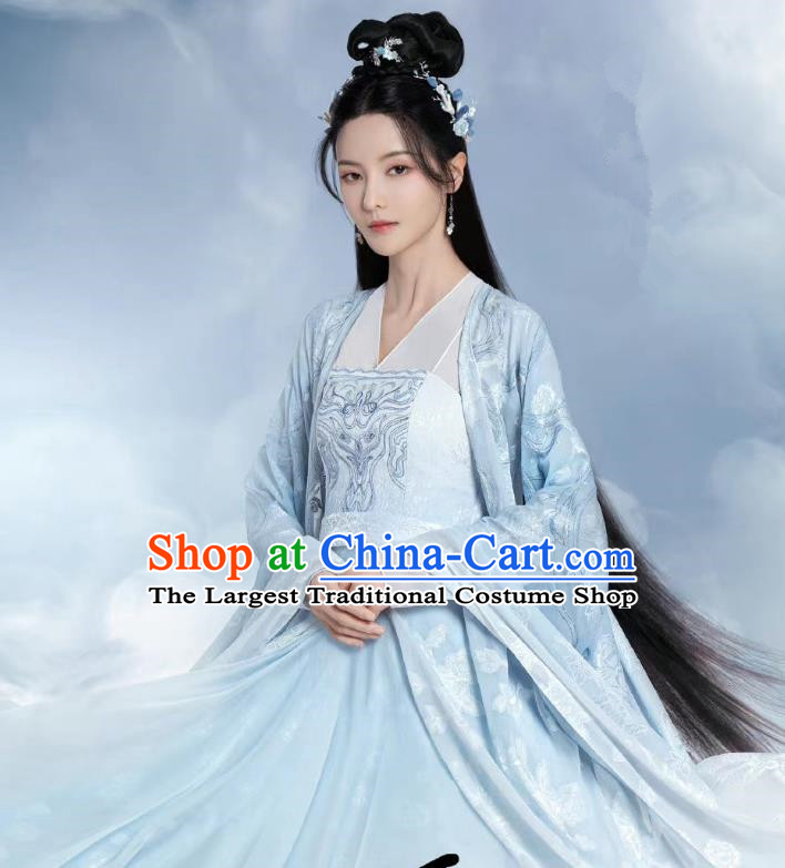 Drama Chong Zi Goddess Shui Ji Clothing China Traditional Hanfu Blue Dresses Ancient Empress Costumes