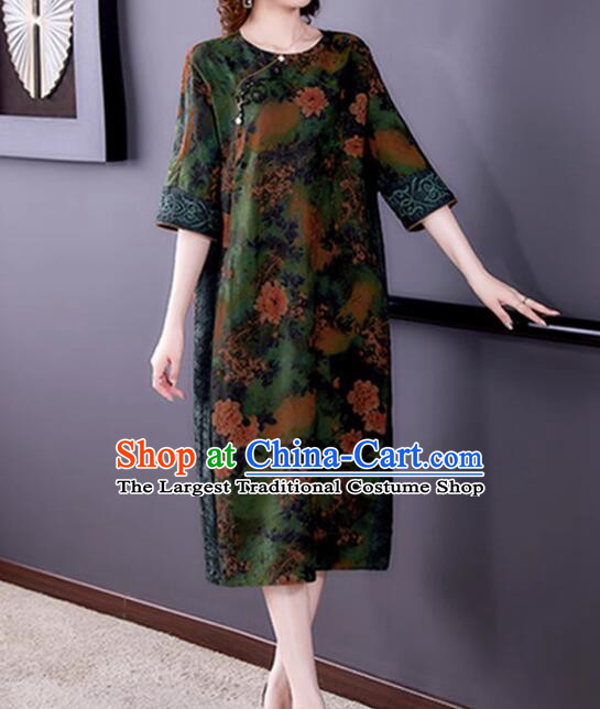China Traditional Clothing Oversize Dress Classic Qipao Peony Pattern Cheongsam
