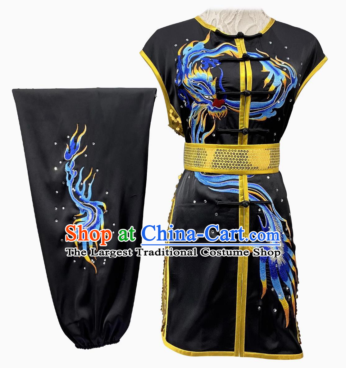 Top Wushu Tournament Clothing Traditional Martial Arts Costume Chinese Kung Fu Black Suit Embroidered Dragon Competition Outfit