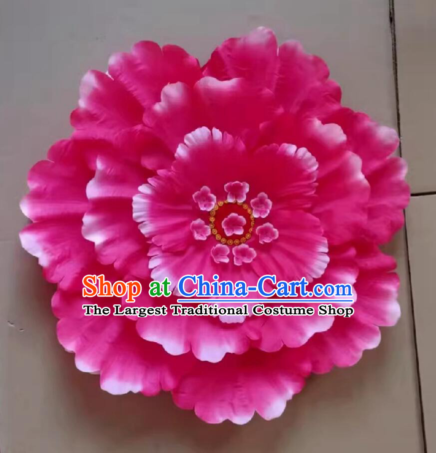 Traditional Chinese Yangko Dance Handkerchief Handmade Pink Peony Dance Handkerchief