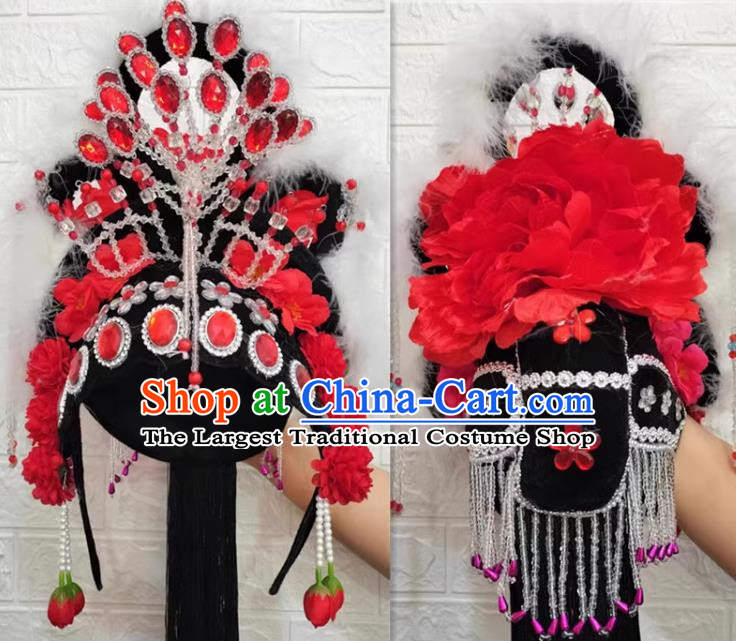 Red Classical Dance Hair Ornaments Chinese Yangko Dance Headdress Drama Opera Hua Dan Dance Headdress Square Dance Headdress Headdress