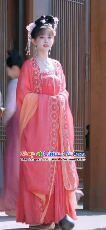Chinese Ancient Tang Dynasty Court Lady Costumes TV Series Royal Rumours Princess Hua Liu Li Pink Hanfu Dresses
