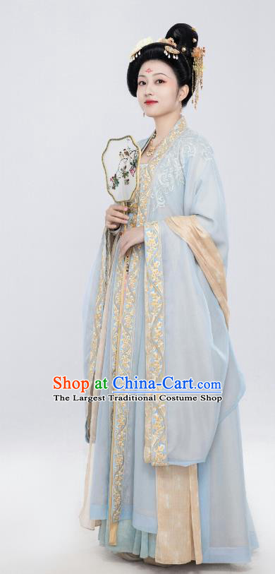 Chinese Romantic TV Series Royal Rumours Princess Tian Jia Min Blue Dresses Ancient Tang Dynasty Court Woman Costumes