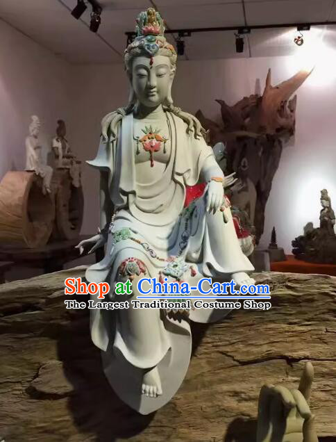 Chinese Shiwan Ceramics Arts Collection Handmade Avalokita Bodhisattva Statue