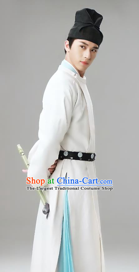 Chinese Ancient Tang Dynasty Young Hero Costumes TV Series Weaving A Tale of Love Strategist Pei Xing Jian White Robes