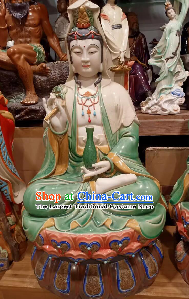 Chinese Shiwan Ceramic Sculpture Porcelain Bodhisattva Figurine Handmade Guan Yin Statue