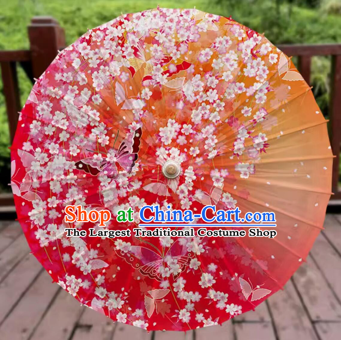 Chinese Painted Butterfly Oil-paper Umbrella Handmade Red Umbrella Traditional Dance Umbrella