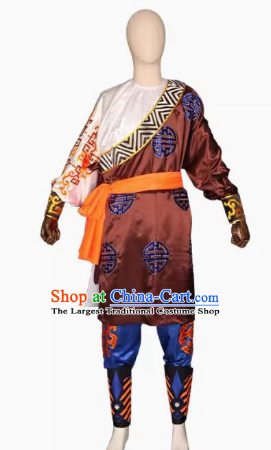 Brown Puning Yingge Team Costumes Civil And Military Sleeves Armed Color Matching Men Suits Chaoshan Martial Arts Performance Costumes Character Parade