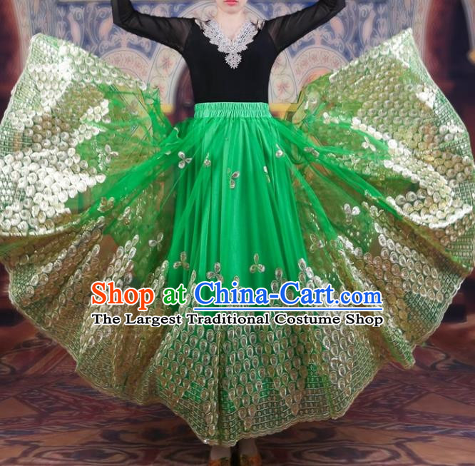 China Xinjiang Dance Performance Costumes Women Mesh Embroidered Skirt Uyghur Ethnic Style Red Large Swing Elegant Green Skirt
