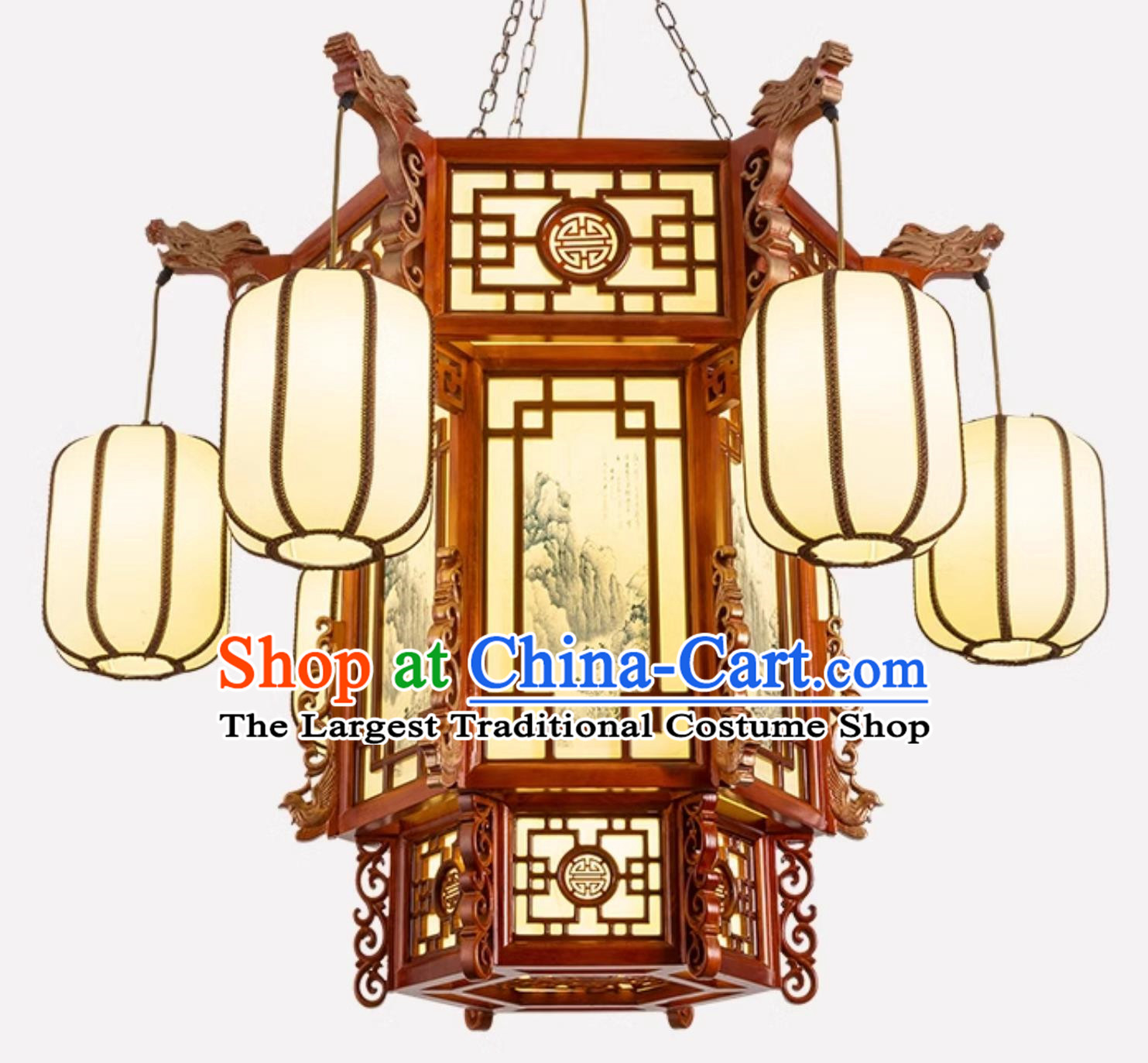 45 Inches Diameter Chinese Antique Large Chandelier Solid Wood Hexagonal Faucet Phoenix Tail Palace Lantern Ancient Building Hotel Chandelier