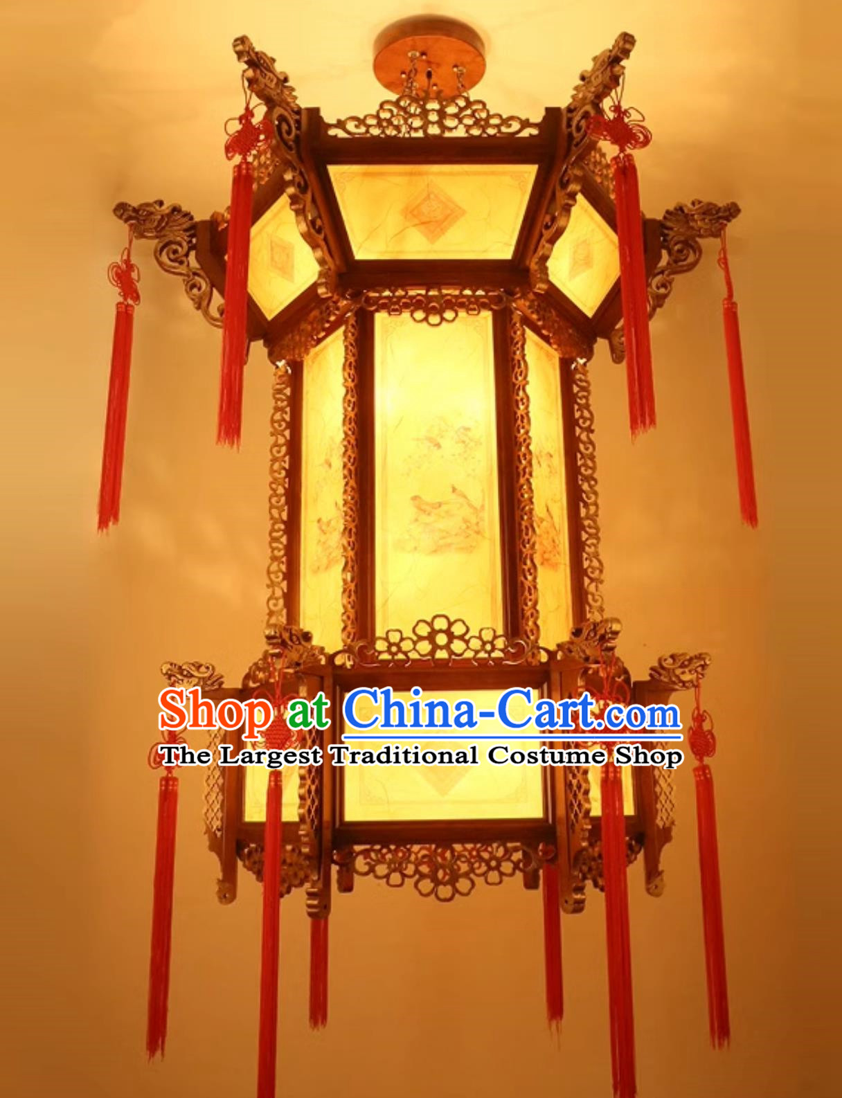 57 Inches Diameter Chinese Antique Lantern Villa Living Room Large Chandelier Classical Solid Wood Hexagonal Faucet Palace Lantern Hotel Chandelier