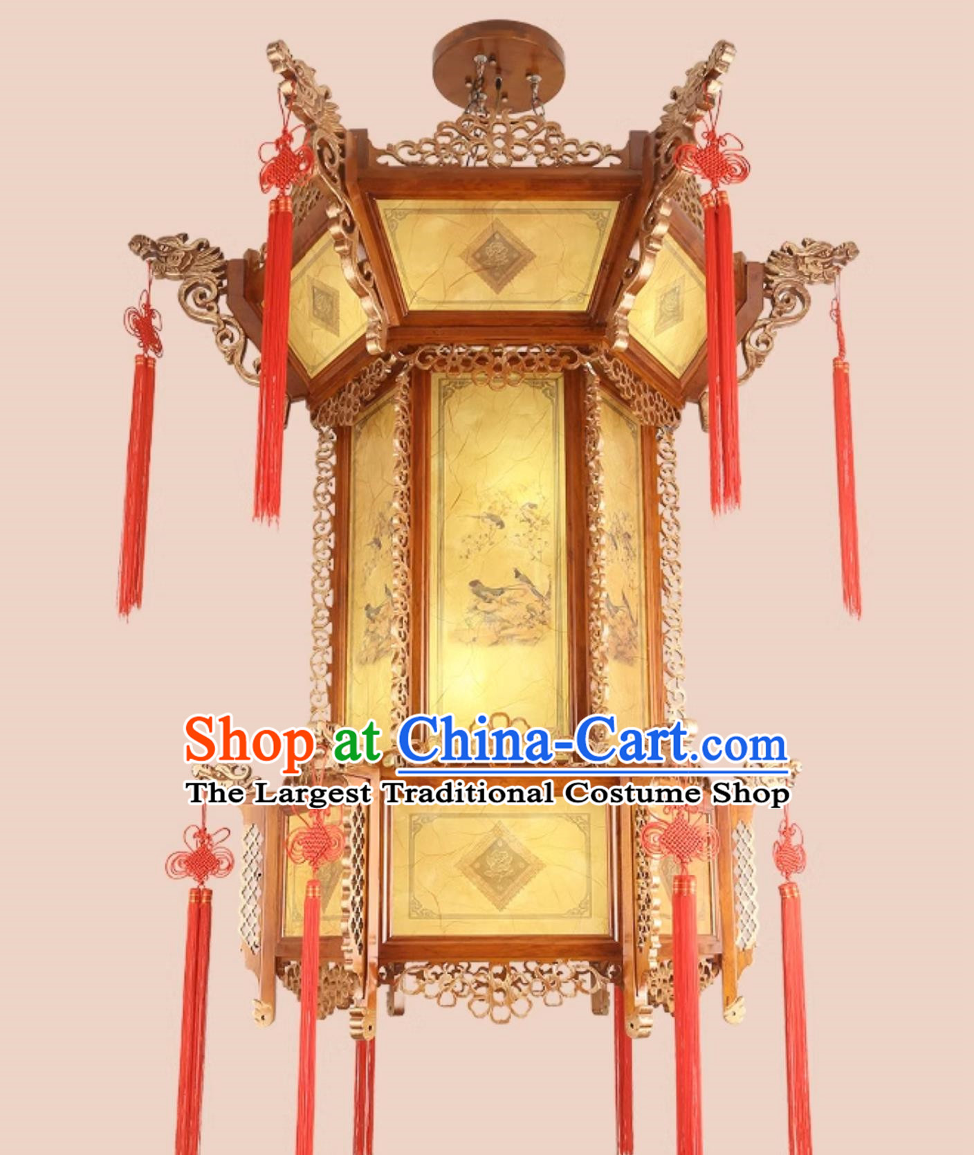 57 Inches Diameter Chinese Antique Lantern Villa Living Room Large Chandelier Classical Solid Wood Hexagonal Faucet Palace Lantern Hotel Chandelier