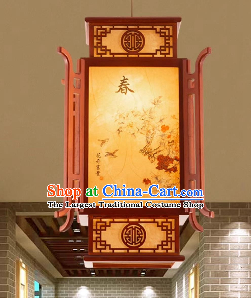 21 Inches High Chinese Antique Small Chandelier Solid Wood Lantern For Courtyard Tea House Aisle