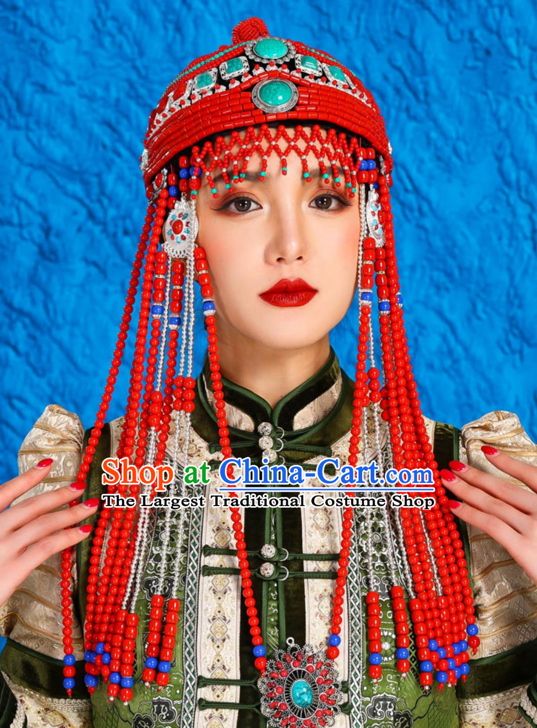 Mongolian Headdress Female Minority Dance Performance Accessories Exotic Hat Forehead Ornament Urad Wedding