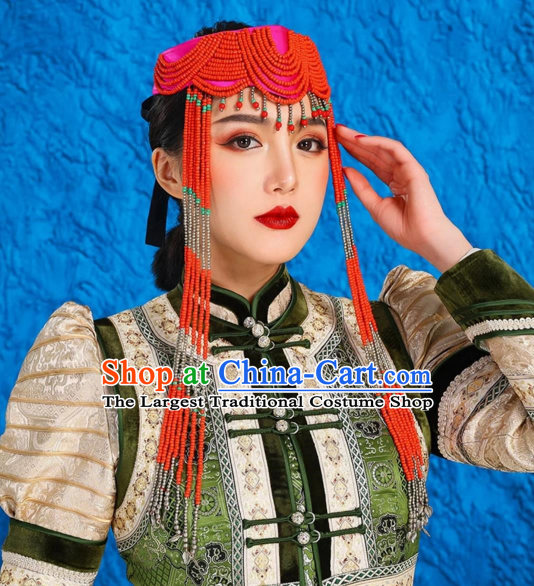 Mongolian Dance Performance Ladies Headwear Ethnic Minority Bride Forehead Ornaments Forehead Pendant