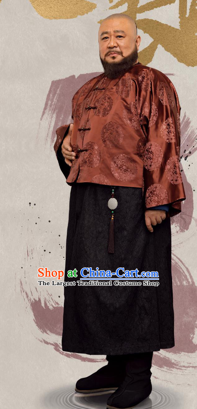 Historical Drama The Long River Powerful Minister Songgotu Garment Costumes China Ancient Qing Dynasty Noble Lord Clothing
