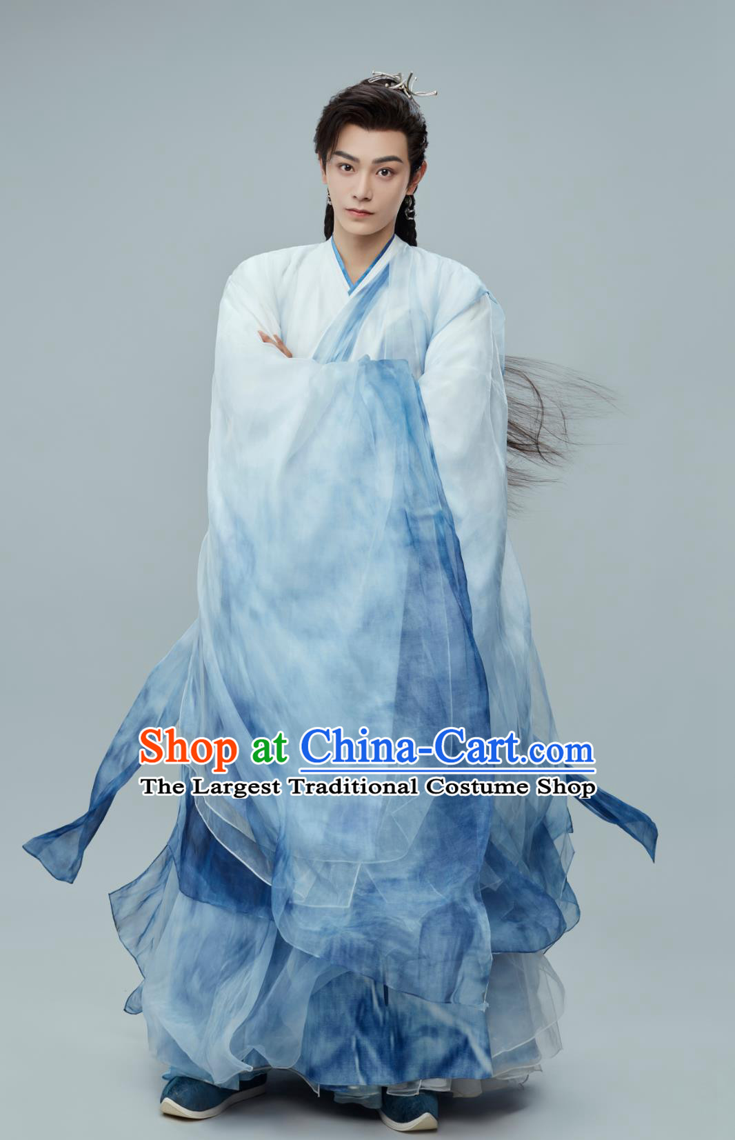 China Ancient Royal Prince Clothing TV Drama Love You Seven Times Young King Chu Kong Blue Outfit