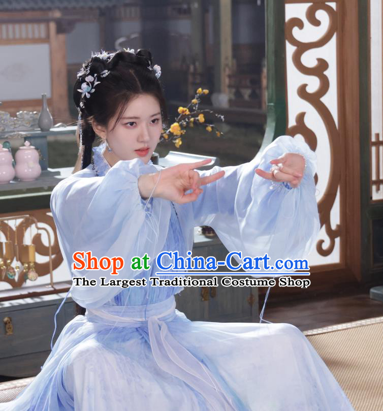 2024 Xian Xia TV Series The Last Immortal A Yin Blue Dresses Chinese Ancient Fairy Clothing