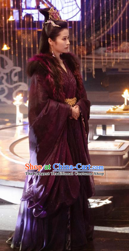 2024 Xian Xia TV Series The Last Immortal Fox Queen Hong Ruo Purple Dress Chinese Ancient Empress Clothing