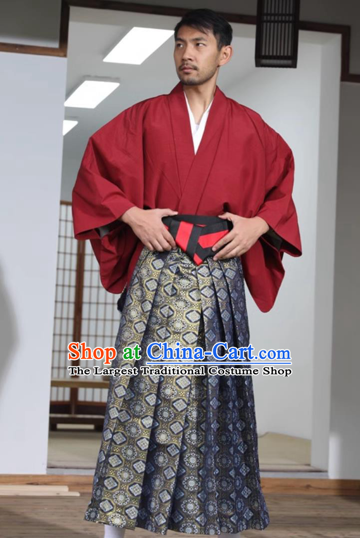 Traditional Japanese Kimono Formal Samurai Attire Hakama Costumes Set