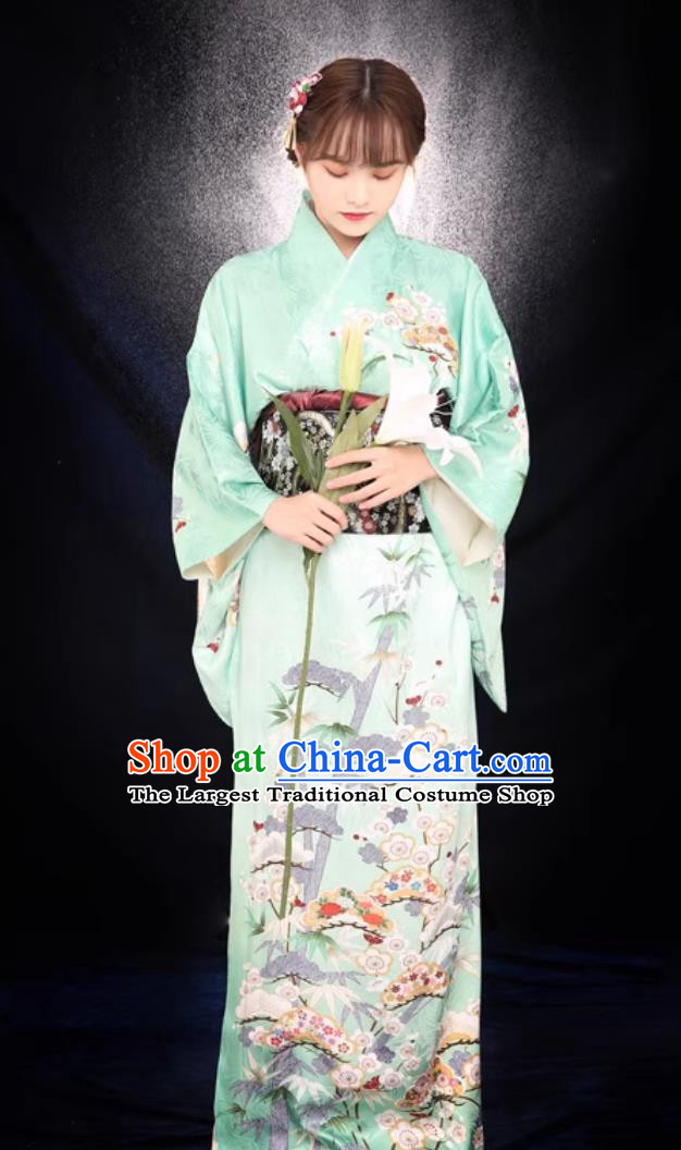 Improved Version Of Japanese Kimono For Women Visit Formal Kimono Green Dress