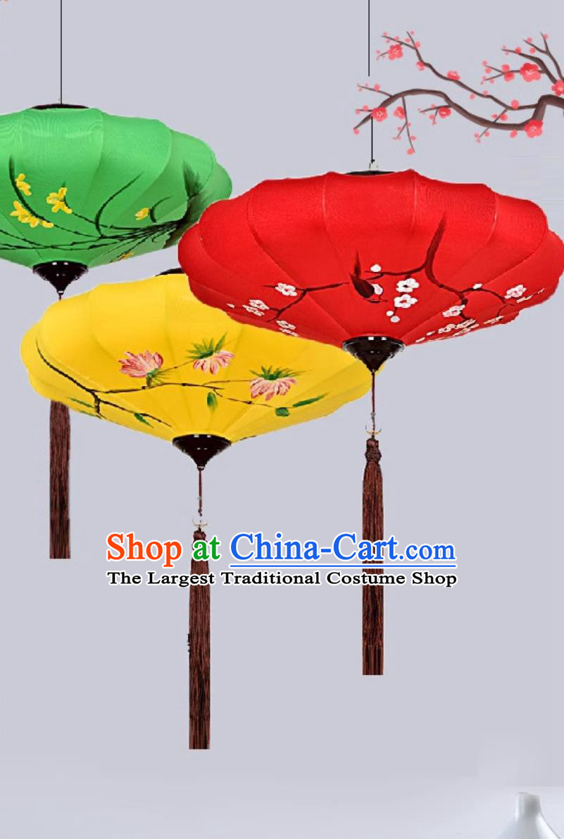 Chinese Antique Lantern Hand Painted Palace Lantern Flying Saucers Traditional Fabric Lamp