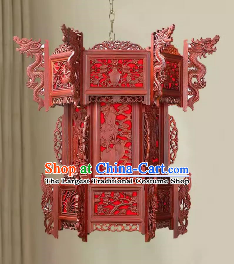 80cm Large Faucet Red Rose Pear Antique Hexagonal Solid Wood Palace Lantern Eight Immortals Crossing The Sea Temple Palace Chandelier