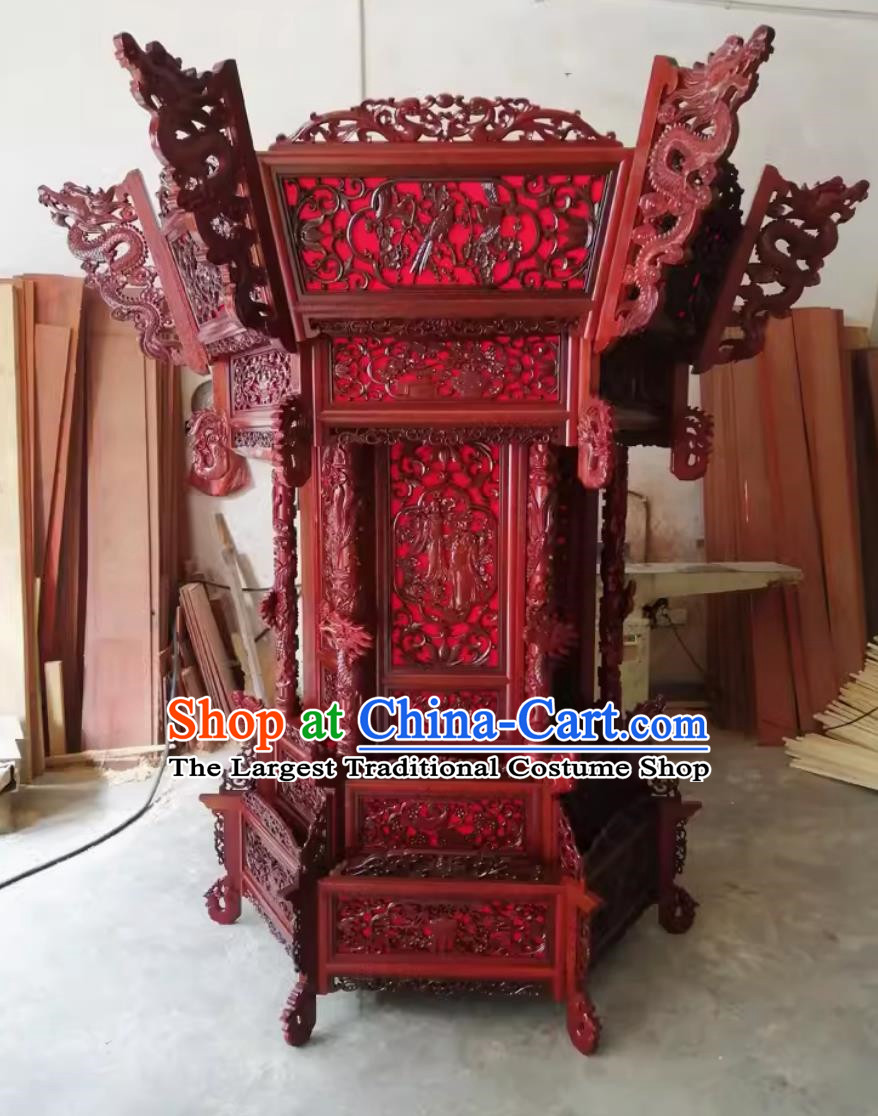 80cm Large Faucet Red Rose Pear Antique Hexagonal Solid Wood Palace Lantern Eight Immortals Crossing The Sea Temple Palace Chandelier