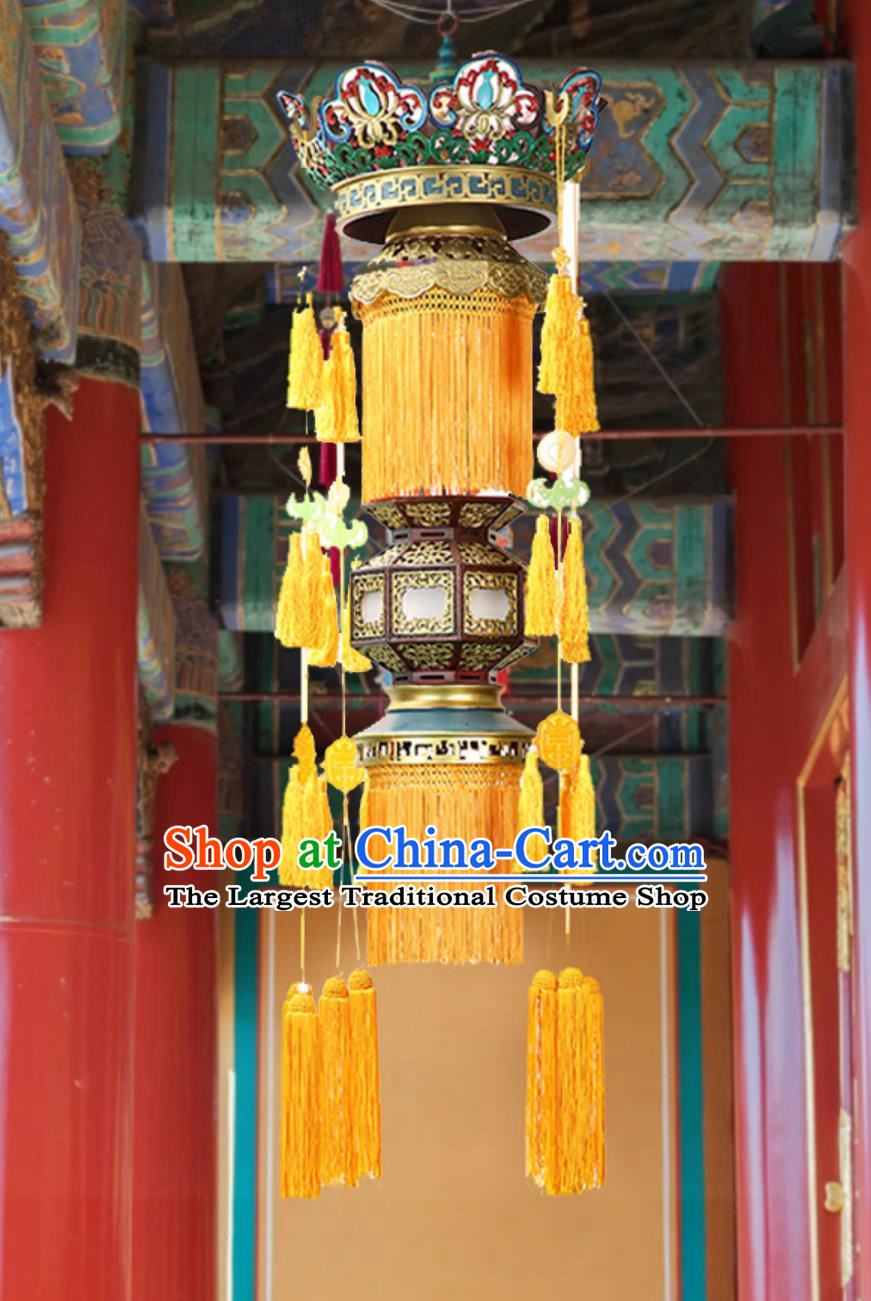 120cm Antique Solid Wood Chandelier High End Buddhist Lantern Temple Ancestral Hall Antique Fully Carved Enamel Painted Lantern