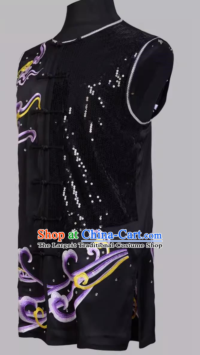 Embroidered Purple Phoenix Sequin Performance Suit Martial Arts Southern Boxing Suit Sleeveless