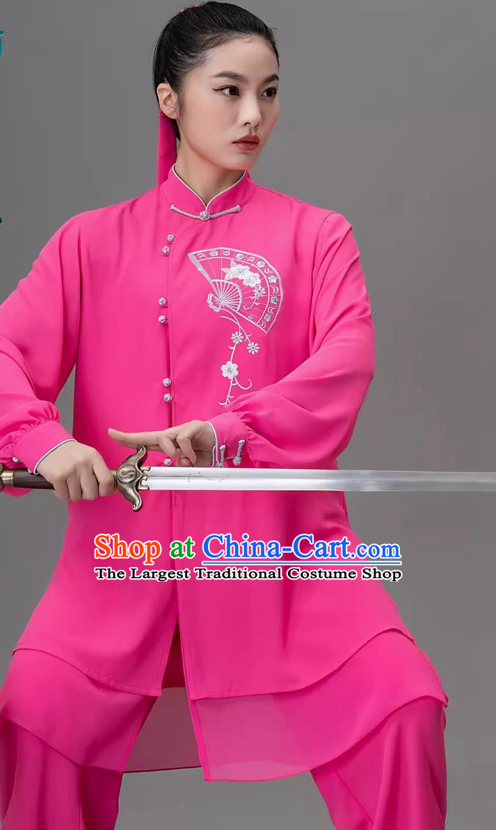 Embroidered Tai Chi Suit Rose Pink Elegant Yarn Tai Chi Martial Arts Performance Suit Chinese Style Kung Fu Suit