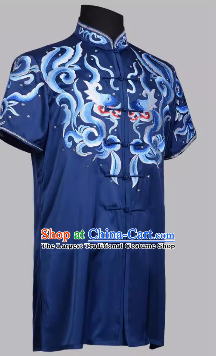Martial Arts Uniforms Competition Practice Uniforms Blue Performance Uniforms Colorful Uniforms Tailor Made High End Embroidered Bright Diamonds