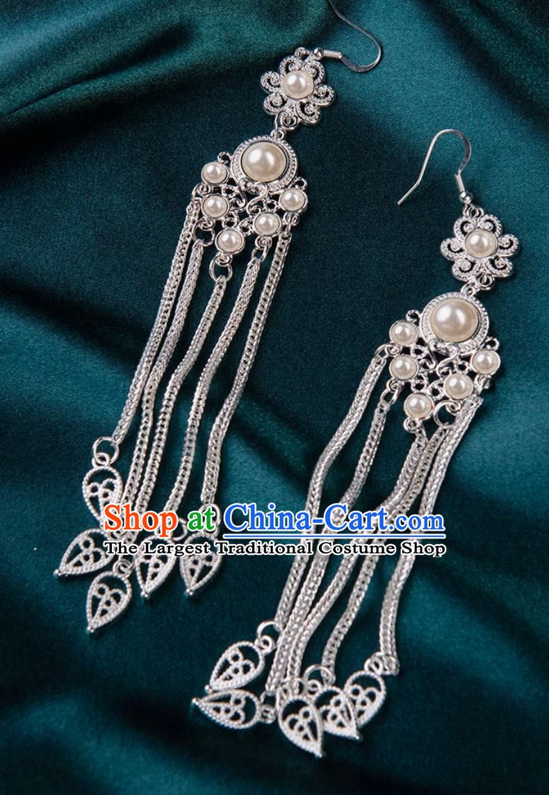 Earrings Mongolian Silver Jewelry Long Tassel Earrings Ethnic Style Dance Performance Accessories