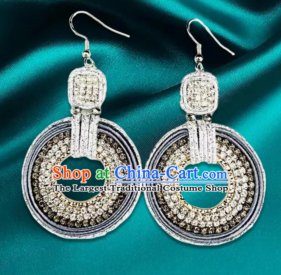 Silver Mongolian Fashion Geometric Diamond Ethnic Style Earrings Women Earrings Exotic Style Ear Clips